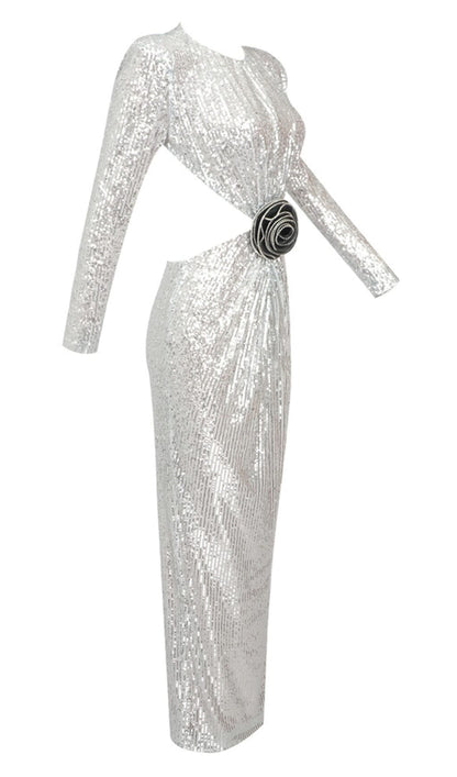 SEQUINN CUTOUT MAXI DRESS IN METALLIC DRESS styleofcb 