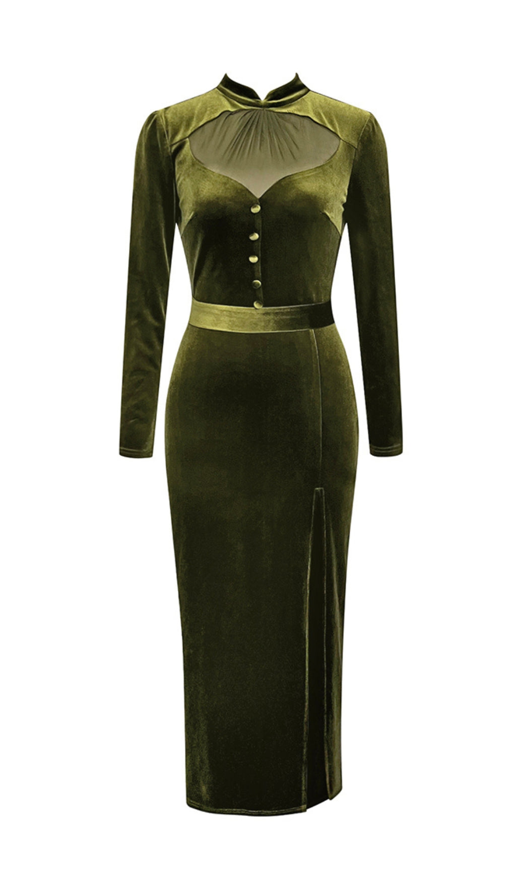 ABITO SCOLATO VERDE OLIVA IN MAGLIA DI VELLUTO FASCIAFIANCHI