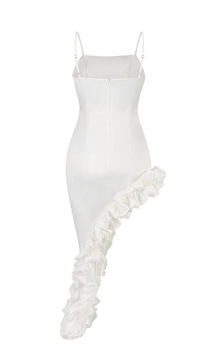 SOLID COLOR FLORAL HIP-HUGGING PLEATED SUSPENDER DRESS