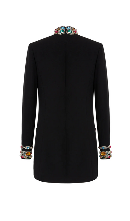 BLACK BEAD-EMBROIDERED MINI DRESS
