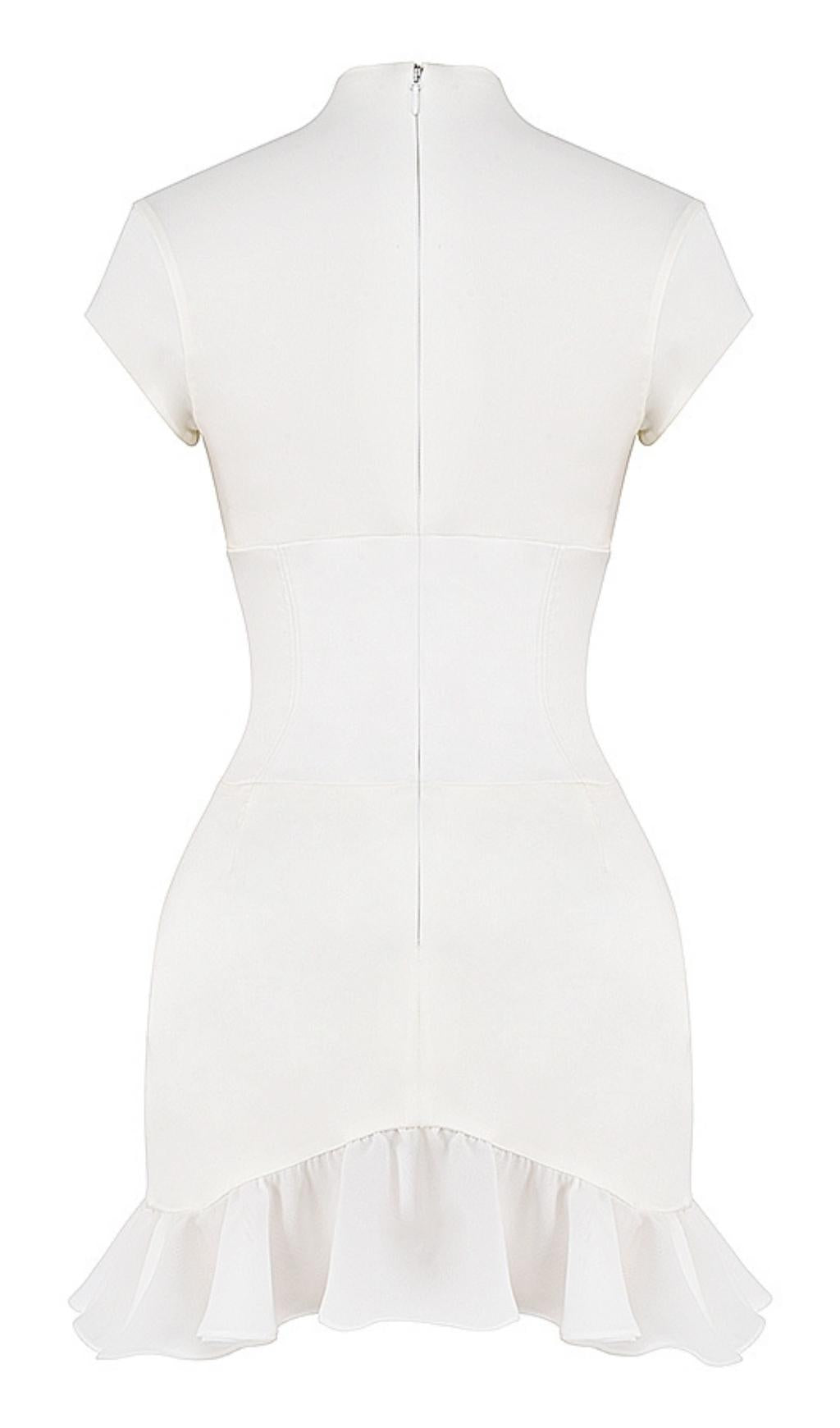 BODYCON V NECK MINI DRESS IN WHITE