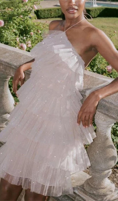 POMPOUS GAUZE SEQUIN MINI DRESS IN WHITE Dresses styleofcb 