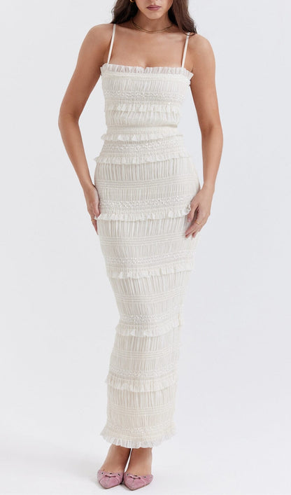 IVORY SEQUIN PLEAT MAXI DRESS styleofcb 