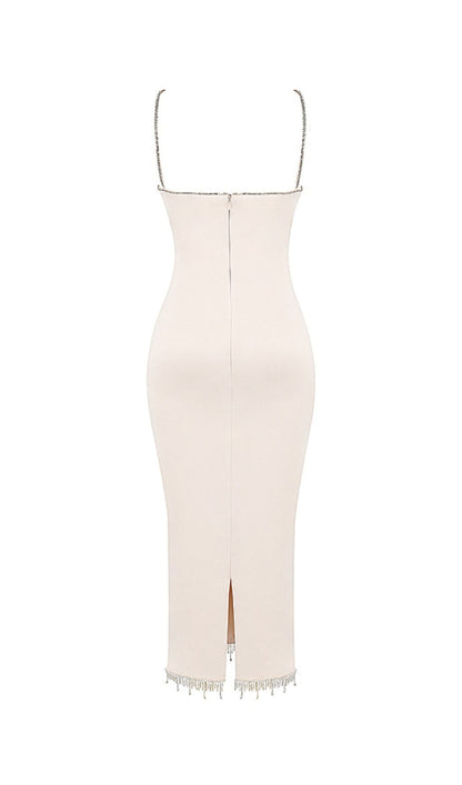 IVORY CRYSTALLISED MIDI DRESS