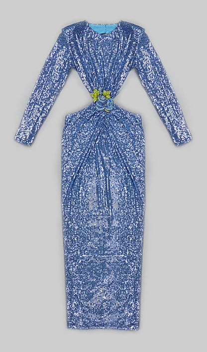 SEQUIN CUTOUT BACKLESS MAXI DRESS IN BLUE DREESES styleofcb 