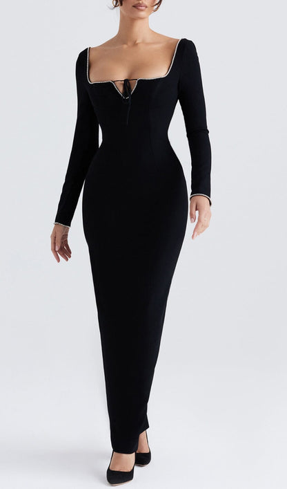 BLACK CRYSTAL EMBELLISHED MAXI DRESS styleofcb 