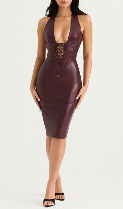 LEATHER MIDI DRESS IN WINE styleofcb 