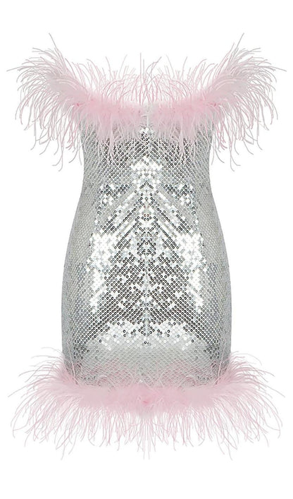 STRAP SILVER SEQUIN FEATHER MINI DRESS Dresses styleofcb 