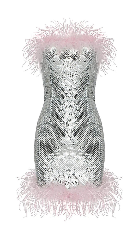 STRAP SILVER SEQUIN FEATHER MINI DRESS Dresses styleofcb 