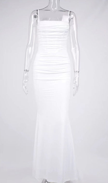 WHITE DRAPED CORSET MAXI DRESS