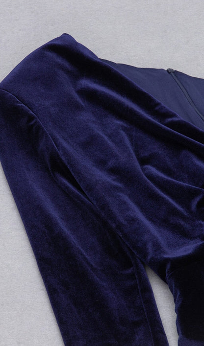 VELVET PLEATED SEQUINED MINI DRESS IN NAVY BLUE Dresses styleofcb 