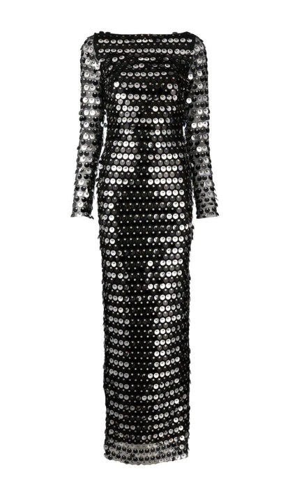 SEQUIN LONG SLEEVE MAXI DRESS IN BLACK styleofcb 
