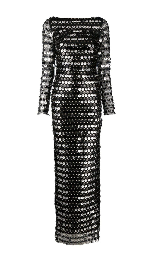 SEQUIN LONG SLEEVE MAXI DRESS IN BLACK styleofcb 
