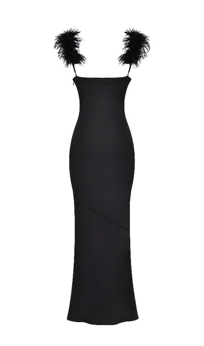 BLACK SATIN MAXI DRESS