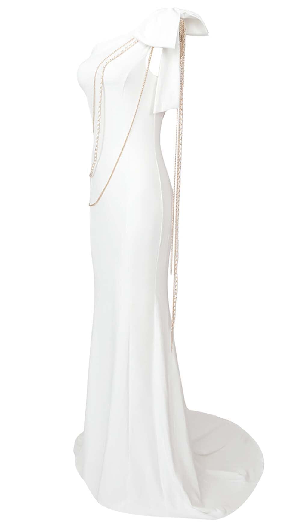 ASYMMETRIC CHAIN MAXI DRESS IN SNOWY DRESS STYLE OF CB 