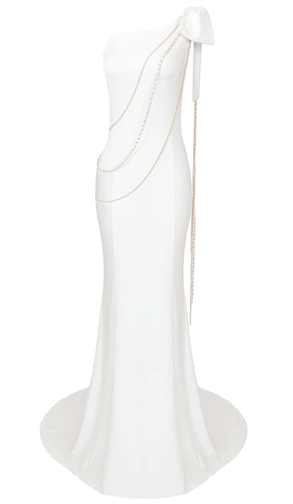 ASYMMETRIC CHAIN MAXI DRESS IN SNOWY DRESS STYLE OF CB 
