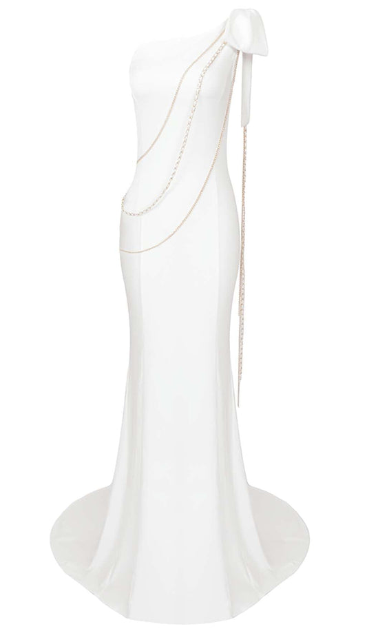 ASYMMETRIC CHAIN MAXI DRESS IN SNOWY DRESS STYLE OF CB 