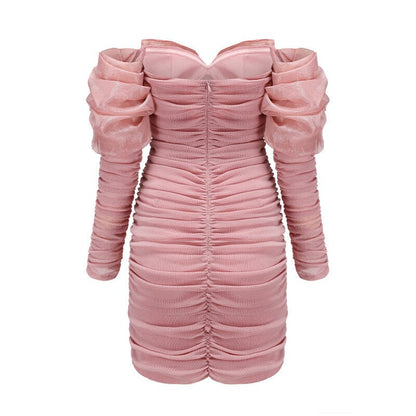 PINK BOWKNOT LONG SLEEVE MINI DRESS