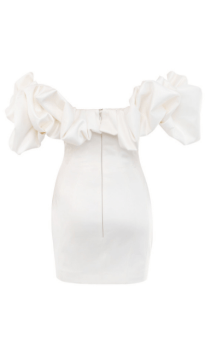 BLACK SATIN RUFFLE STRAPLESS DRESS ohmogo 