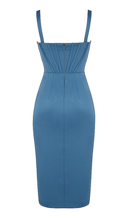 BLUE SATIN CORSET MIDI DRESS