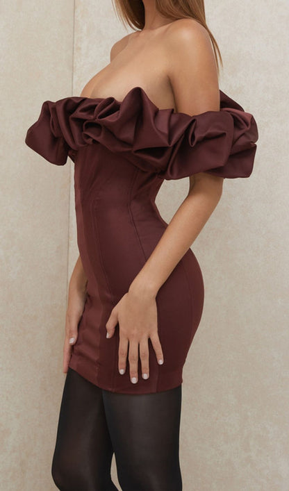 BURGUNDY SATIN RUFFLE STRAPLESS DRESS Dresses styleofcb 