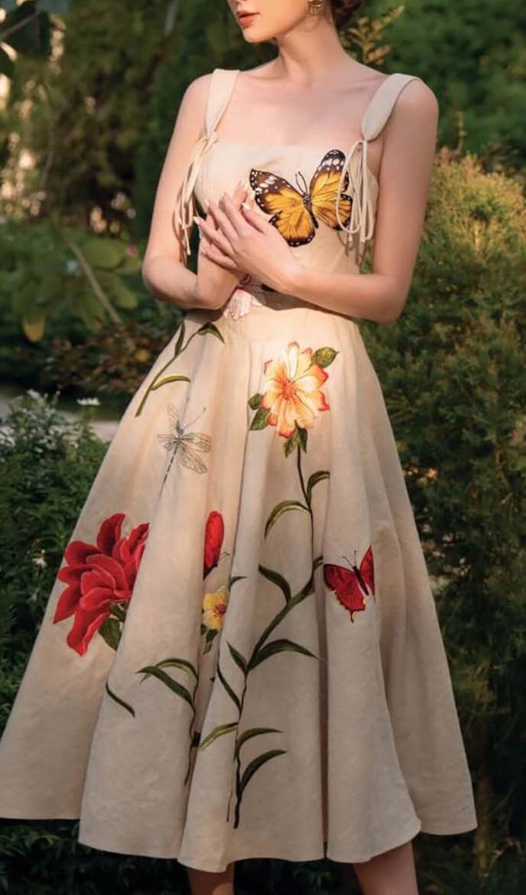 BUTTERFLY FLOWER PRINY MIDI DRESS IN GRAY DRESS styleofcb 