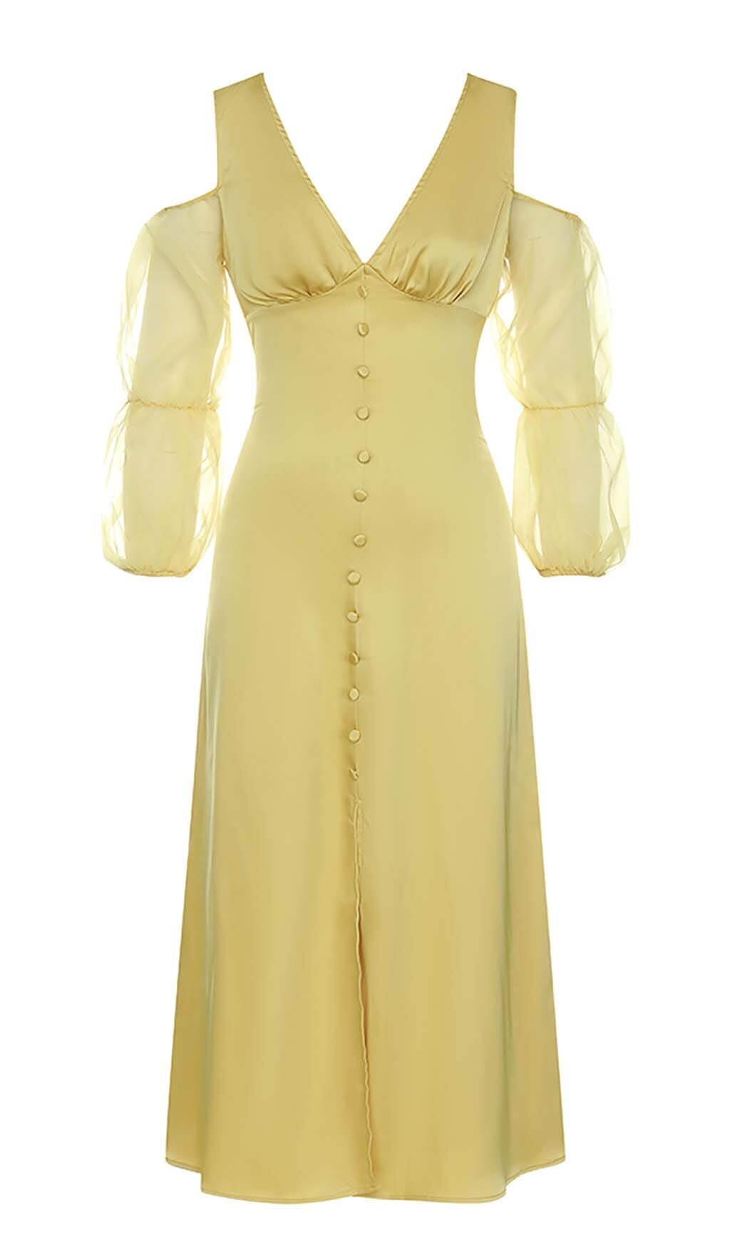 BUTTON FRONT SPLIT THIGH MIDI DRESS IN YELLOW DRESS sis label