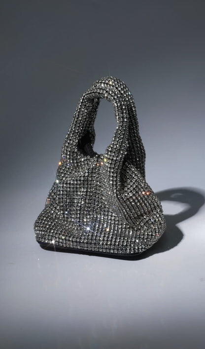 BELLATRIX CRYSTAL BUCKET BAG IN SILVER