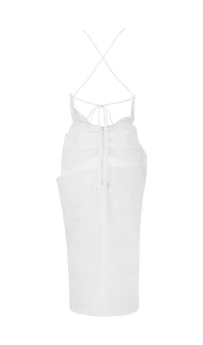 COTTON CROSS BACK WRAP MIDI DRESS IN WHITE Dresses styleofcb 