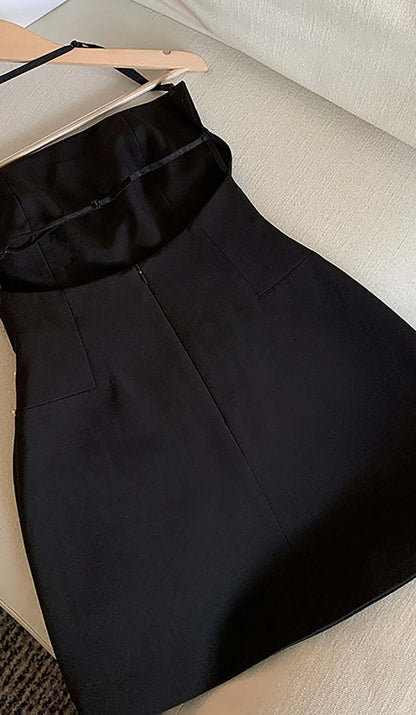 CRYSTAL BEADING STRAPLESS MINI DRESS IN BLACK DRESS styleofcb 