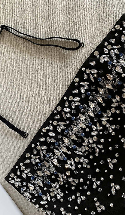 CRYSTAL BEADING STRAPLESS MINI DRESS IN BLACK DRESS styleofcb 