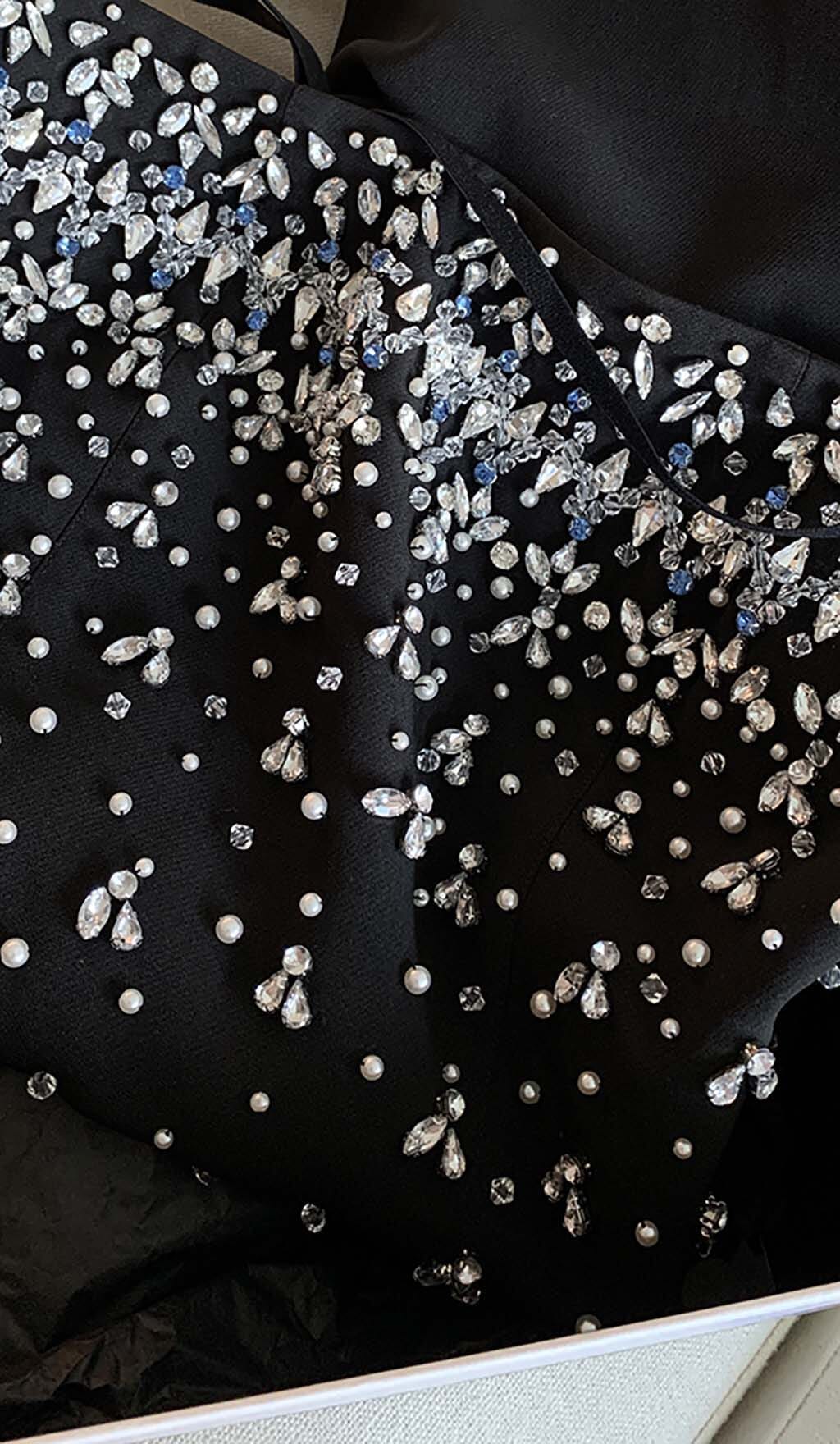 CRYSTAL BEADING STRAPLESS MINI DRESS IN BLACK DRESS styleofcb 