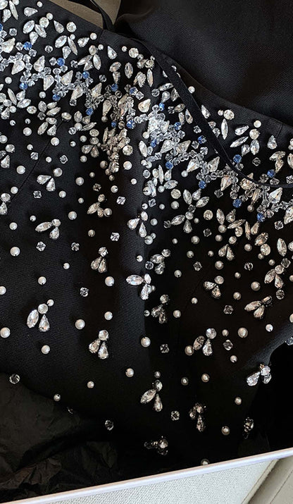 CRYSTAL BEADING STRAPLESS MINI DRESS IN BLACK DRESS styleofcb 