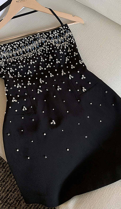 CRYSTAL BEADING STRAPLESS MINI DRESS IN BLACK DRESS styleofcb 