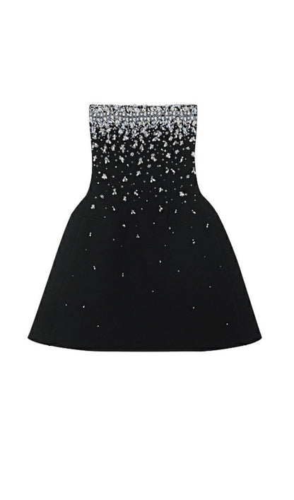 CRYSTAL BEADING STRAPLESS MINI DRESS IN BLACK DRESS styleofcb 