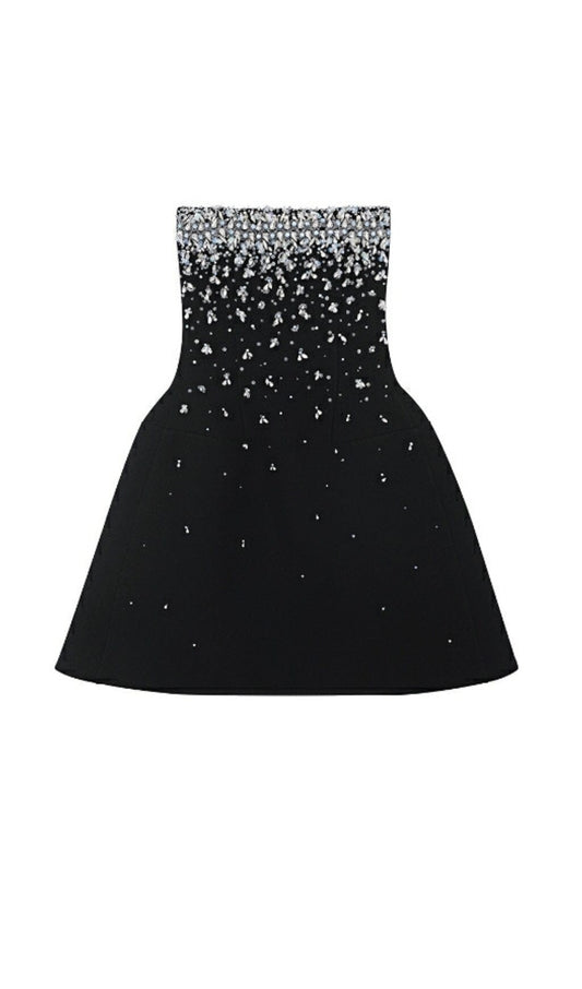 CRYSTAL BEADING STRAPLESS MINI DRESS IN BLACK DRESS styleofcb 