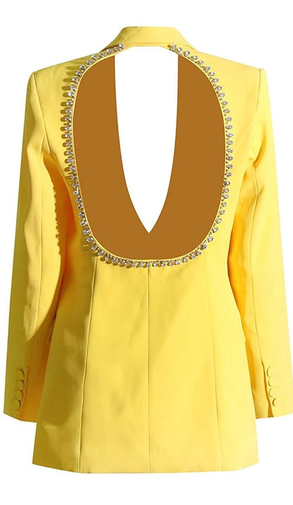 CRYSTAL OPEN BACK JACKET DRESS IN YELLOW DRESS STYLE OF CB 