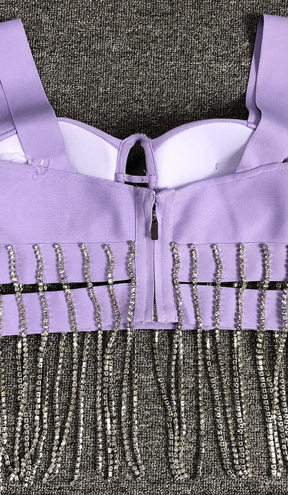 CRYSTAL TASSEL BANDAGE MINI DRESS IN PURPLE DRESS STYLE OF CB 