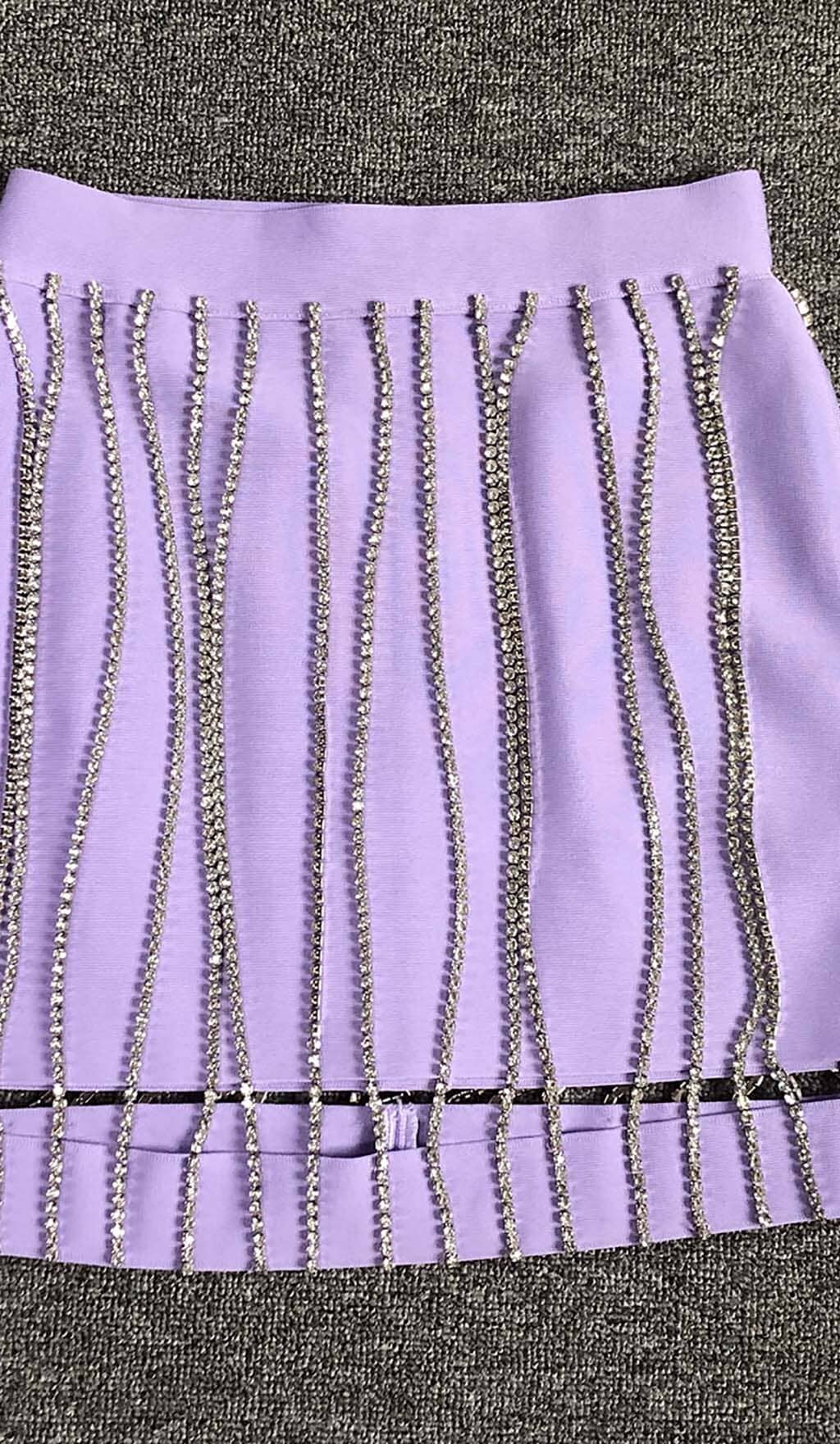 CRYSTAL TASSEL BANDAGE MINI DRESS IN PURPLE DRESS STYLE OF CB 