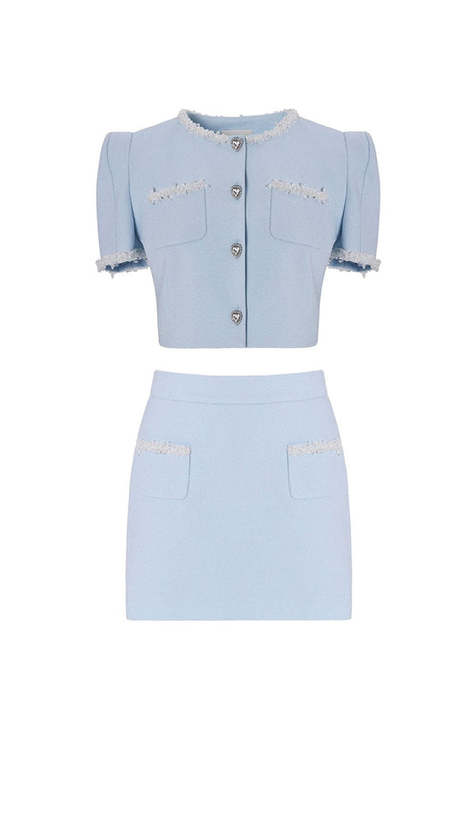 CRYSTAL TRIM TWO PIECE SET IN SKY BLUE DRESS STYLE OF CB 