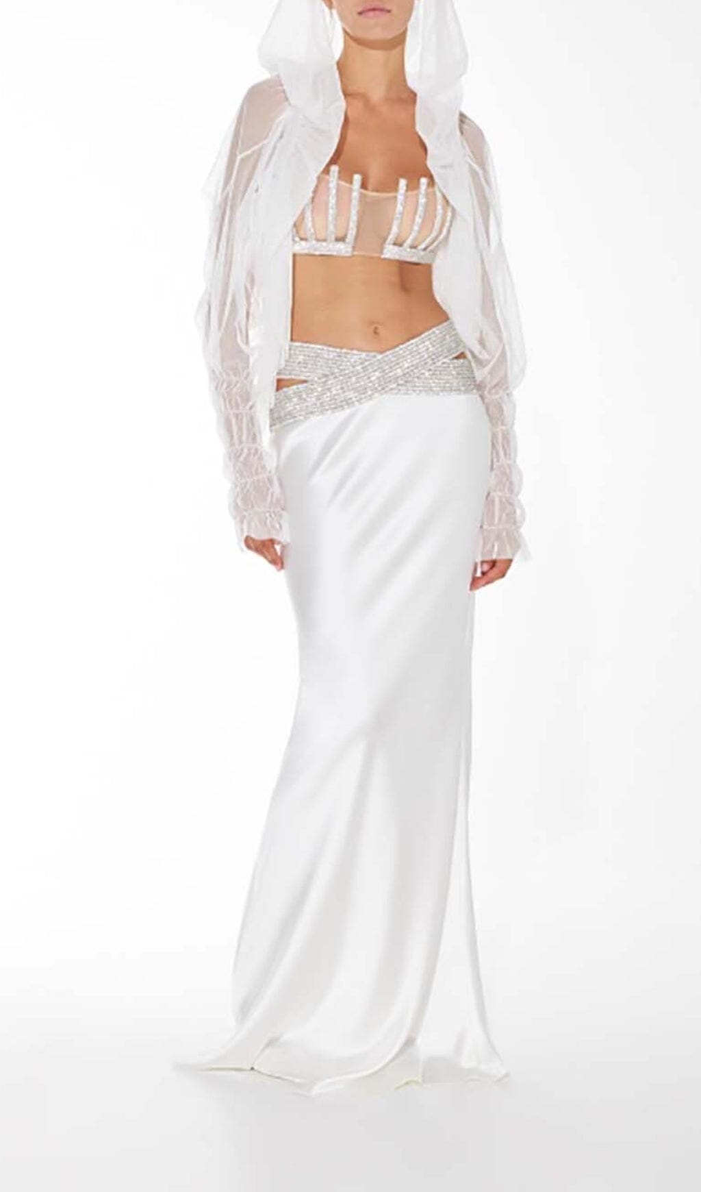 EMBELLISHED PERSPECTIVE TWO PIECE SET IN WHITE DRESS sis label