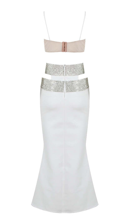 EMBELLISHED PERSPECTIVE TWO PIECE SET IN WHITE DRESS sis label 