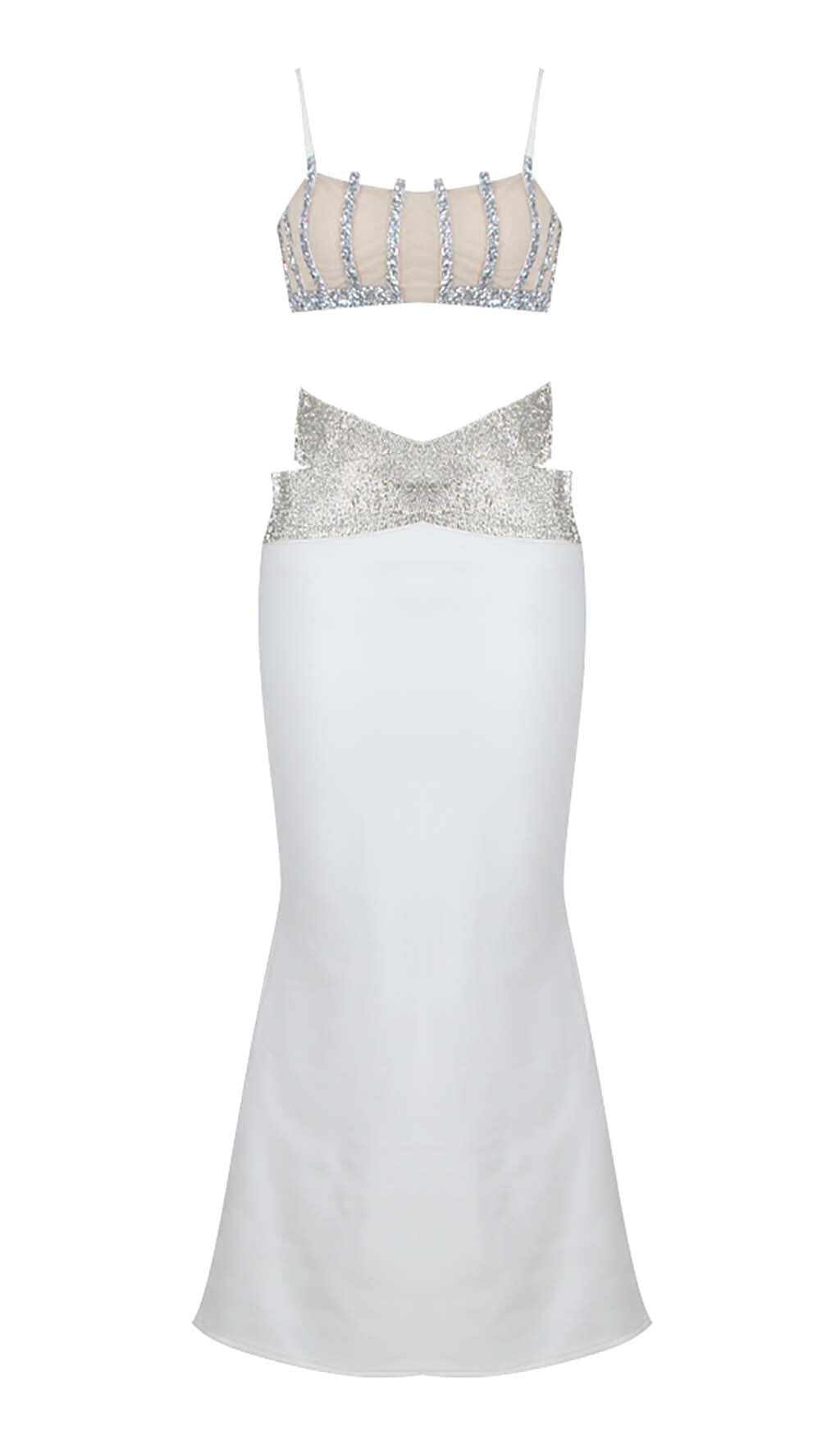 EMBELLISHED PERSPECTIVE TWO PIECE SET IN WHITE DRESS sis label