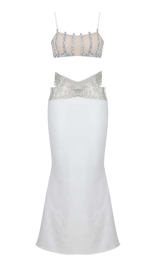 EMBELLISHED PERSPECTIVE TWO PIECE SET IN WHITE DRESS sis label 
