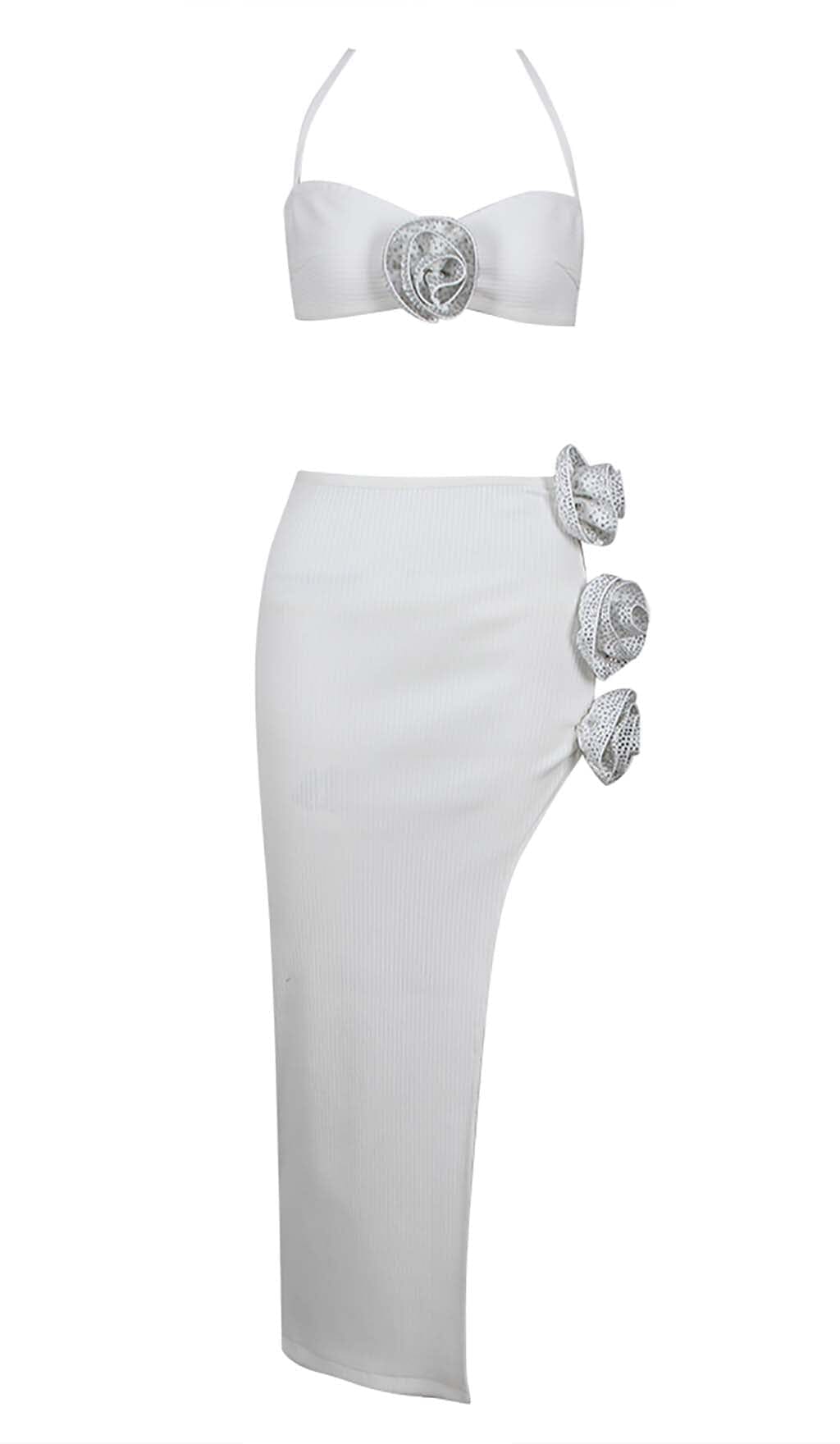 EMBELLISHED TOP WITH HIGH-LOW DRESS IN WHITE DRESS sis label
