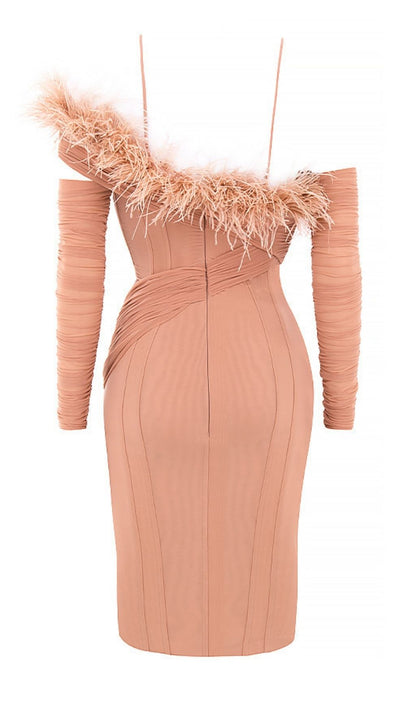FEATHER LONG SLEEVE BANDAGE MINI DRESS IN BLACK Dresses styleofcb 