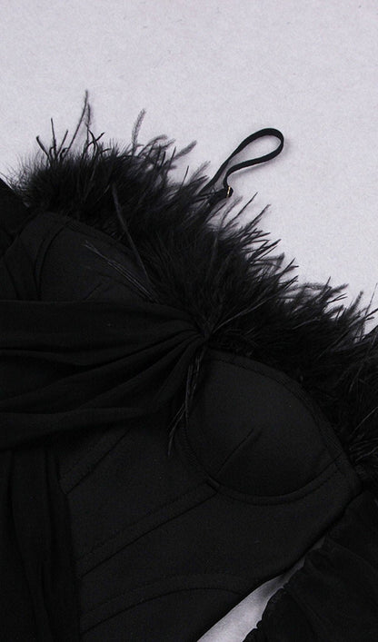 FEATHER LONG SLEEVE BANDAGE MINI DRESS IN BLACK Dresses styleofcb 