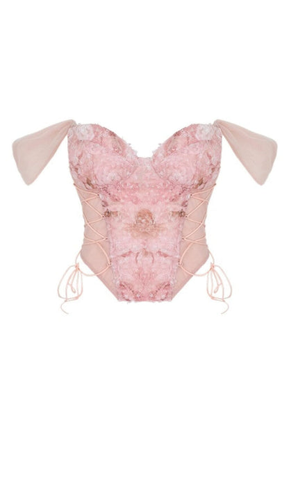 FLORAL EMBROIDERY LACE UP CORSET TOP DRESS STYLE OF CB 