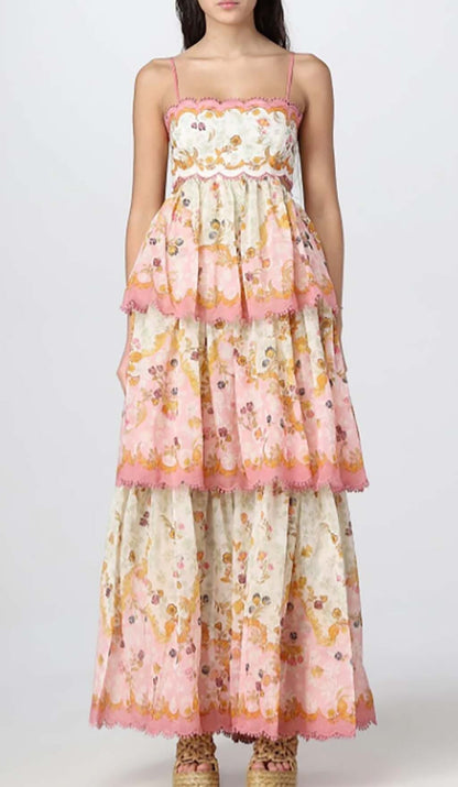 FLORAL LACE-TRIM MIDI DRESS IN PINK DRESS STYLE OF CB 