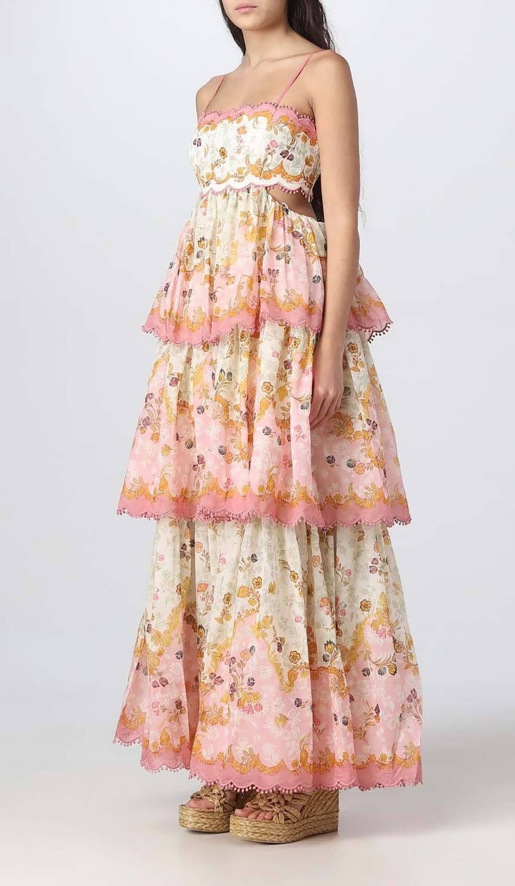 FLORAL LACE-TRIM MIDI DRESS IN PINK DRESS STYLE OF CB 